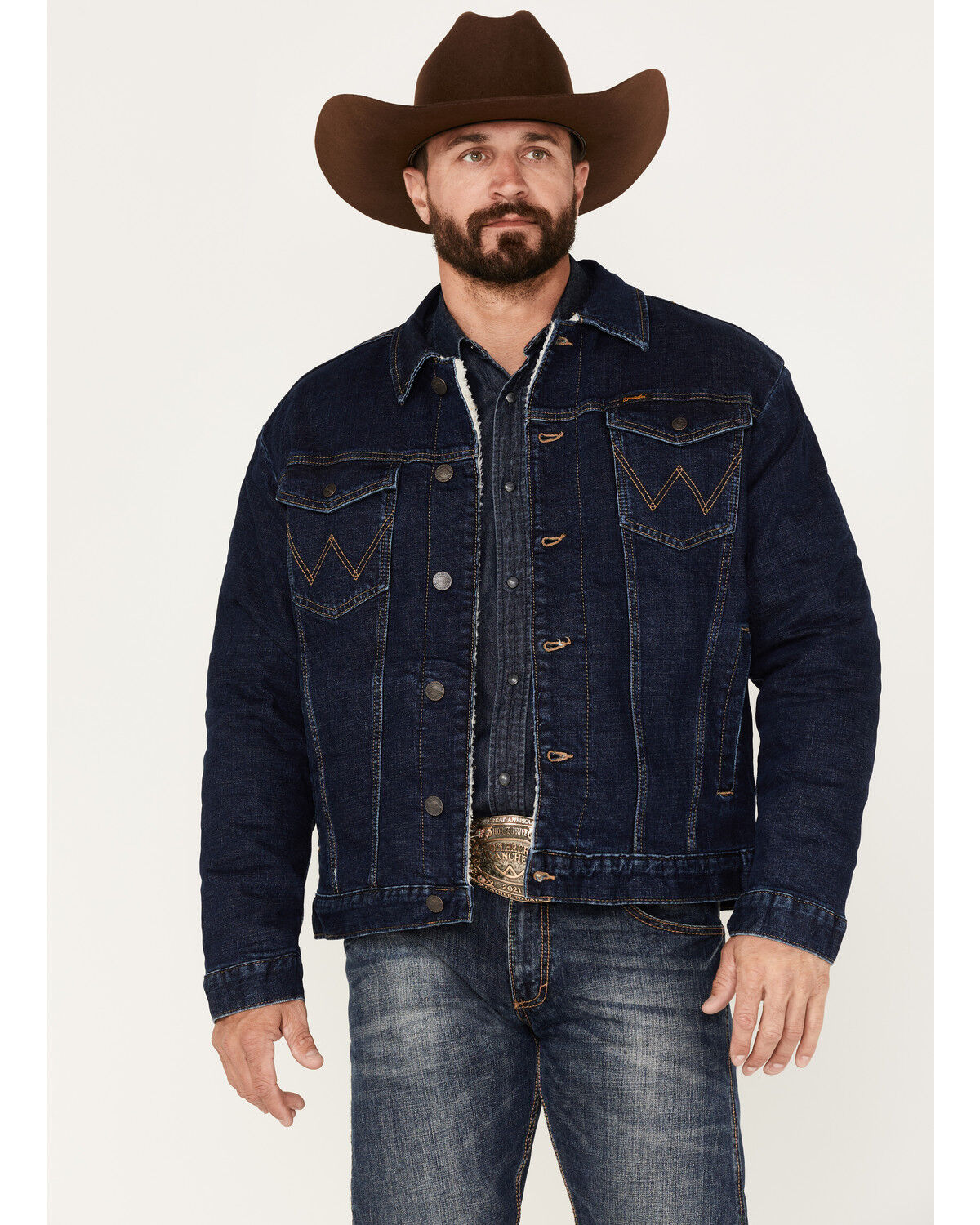 Image #2 - Wrangler Retro Men's Dusty Blue Button-Front Sherpa-Lined Denim Jacket, , hi-res