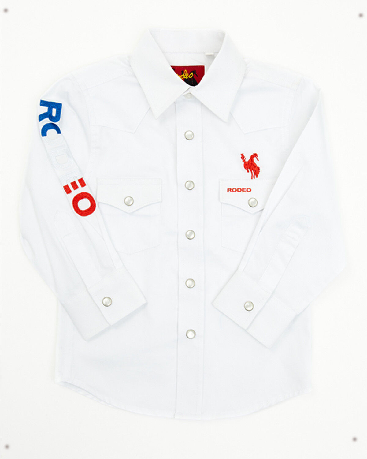 Image #1 - Rodeo Clothing Boys' USA Rodeo Long Sleeve Pearl Snap Western Shirt, White, hi-res