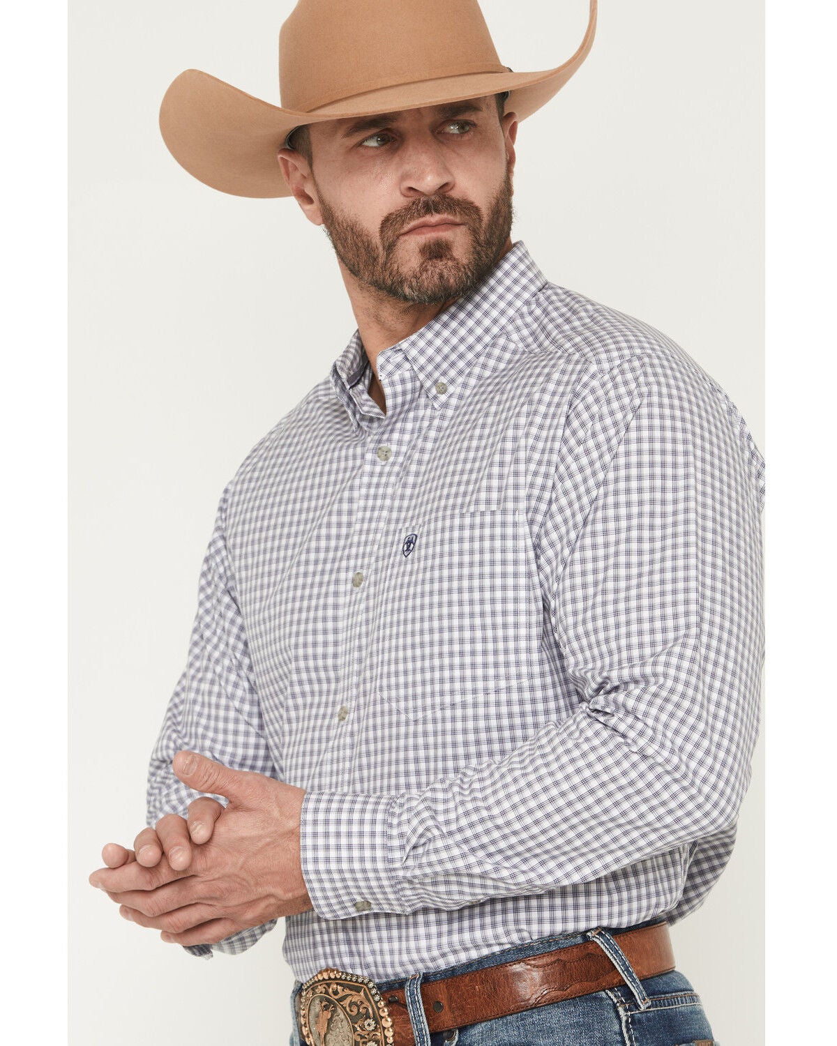 Image #2 - Ariat Men's Pro Series Blaire Plaid Print Long Sleeve Button-Down Western Shirt - Big, Grey, hi-res