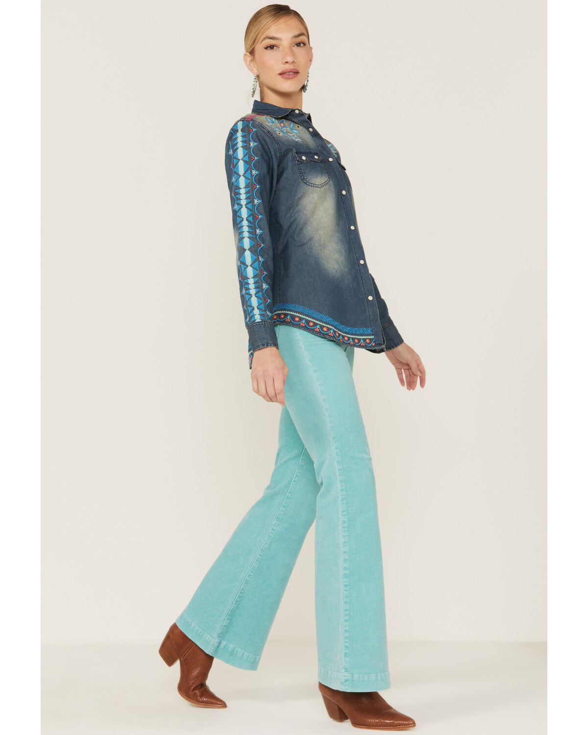 Image #3 - Tasha Polizzi Women's Rayna Southwestern Embroidered Denim Shirt, Blue, hi-res