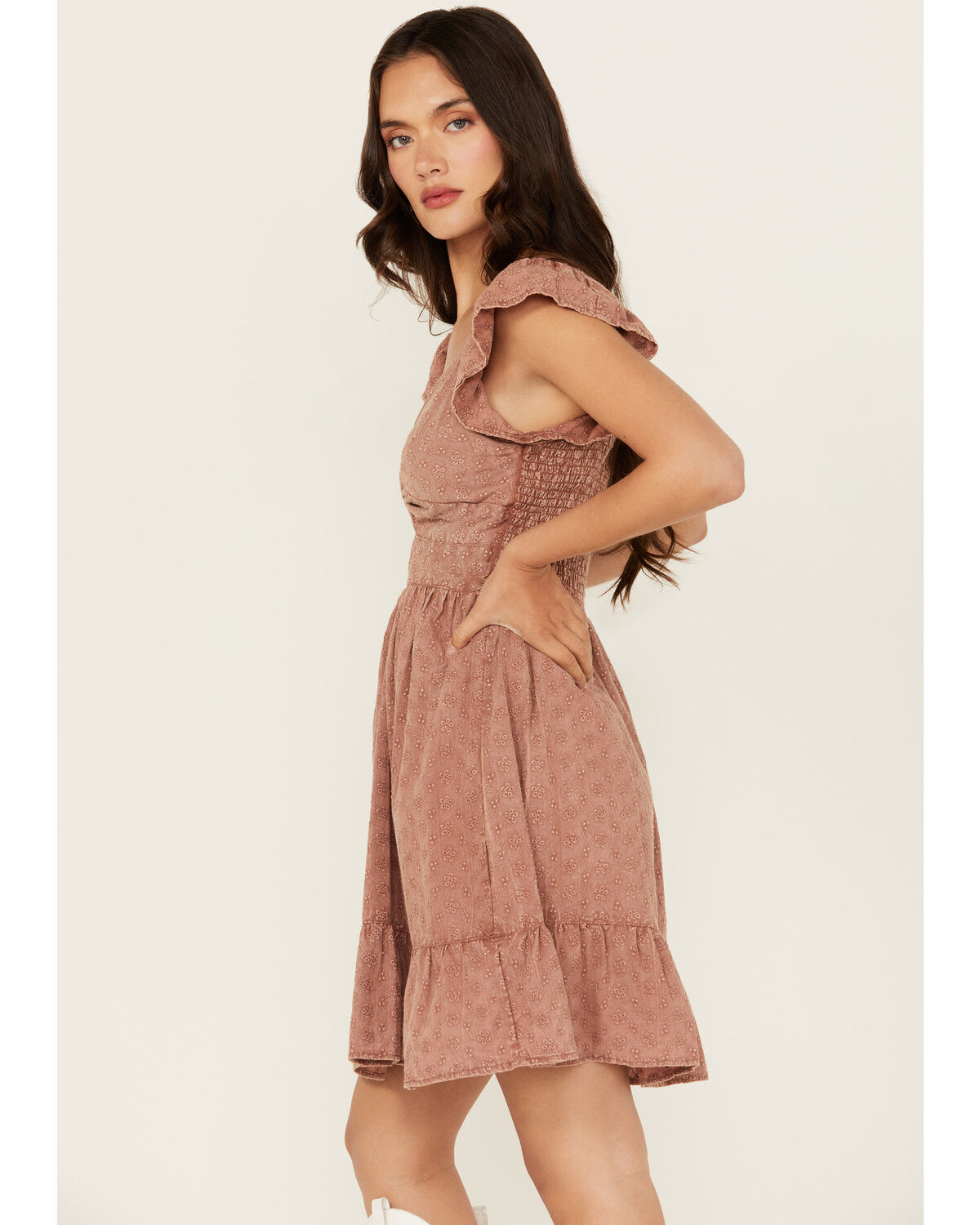 Image #2 - Angie Women's Eyelet Knot Front Mini Dress, Mauve, hi-res