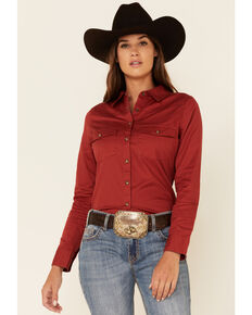 Shyanne Women's Solid Bossa Nova Red Long Sleeve Snap Western Core Riding Shirt , Bossa Nova Red, hi-res