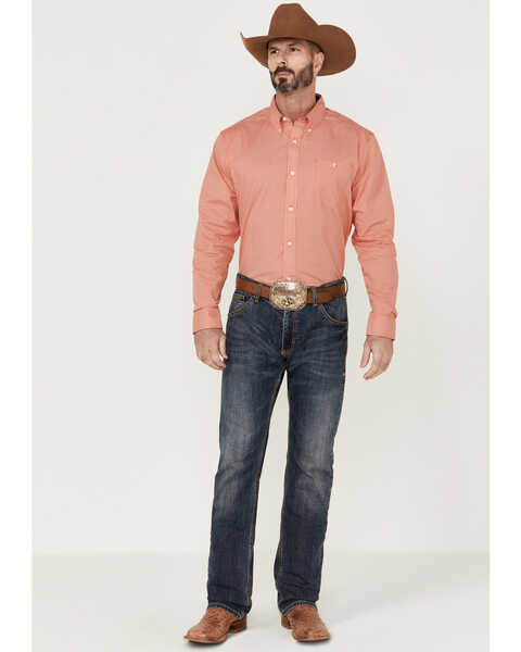 Image #2 - RANK 45® Men's Calgary Geo Print Long Sleeve Button-Down Western Shirt , Red, hi-res