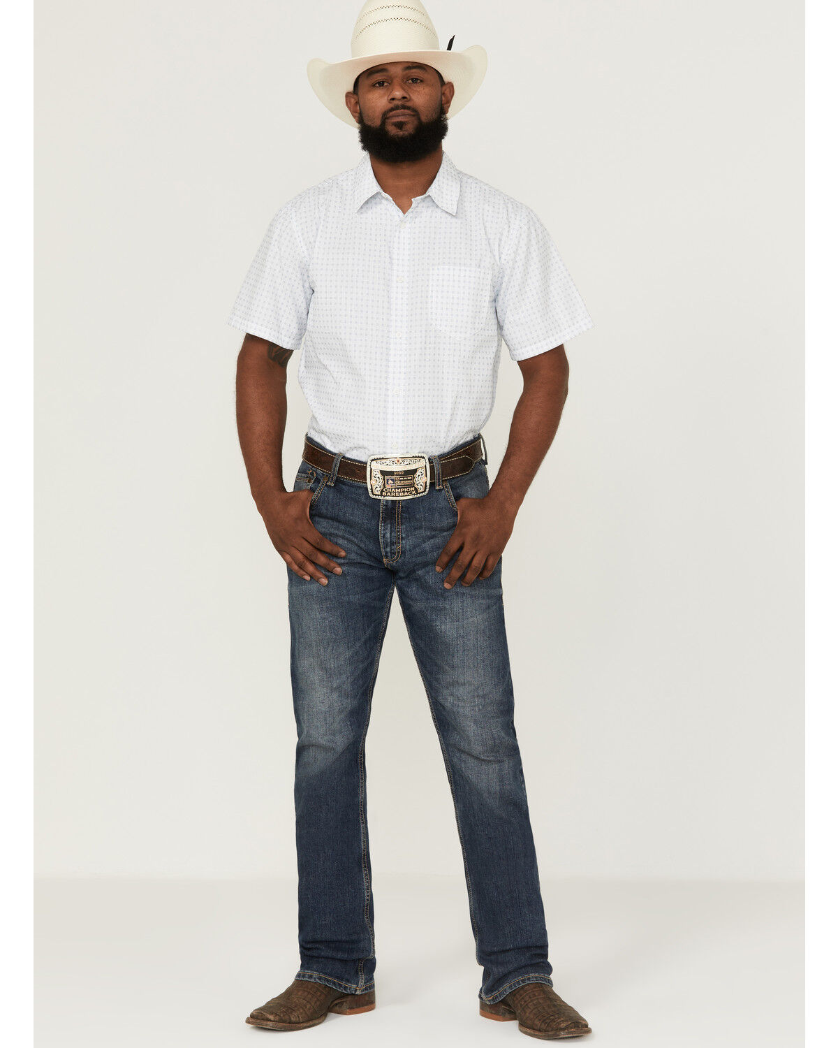 Image #2 - Gibson Men's Throwback Plaid Short Sleeve Button-Down Western Shirt, Cream, hi-res