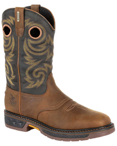 Georgia Boot Men's Carbo-Tec LT Waterproof Western Work Boots - Soft Toe, Black/brown, hi-res