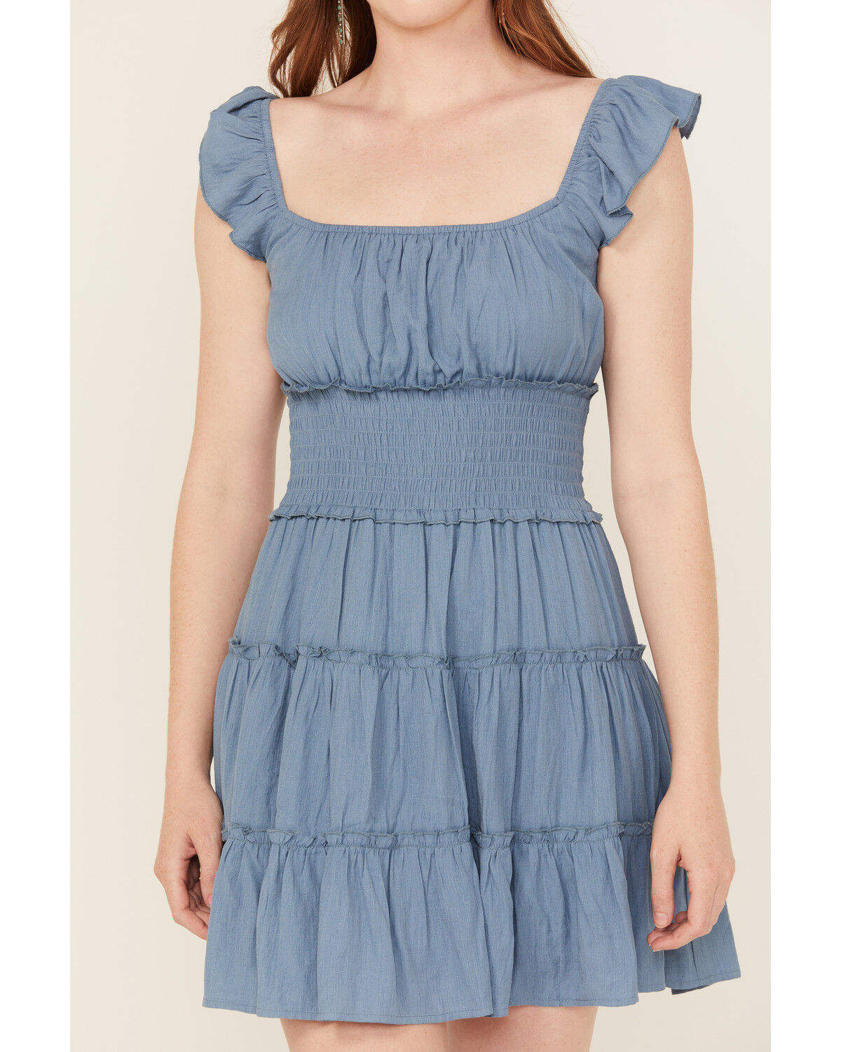 Image #3 - Trixxi Women's Smocked Waist Mini Dress, Blue, hi-res