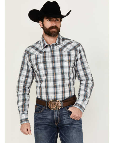 Wrangler Retro Men's Premium Plaid Print Long Sleeve Snap Western Shirt , Blue, hi-res