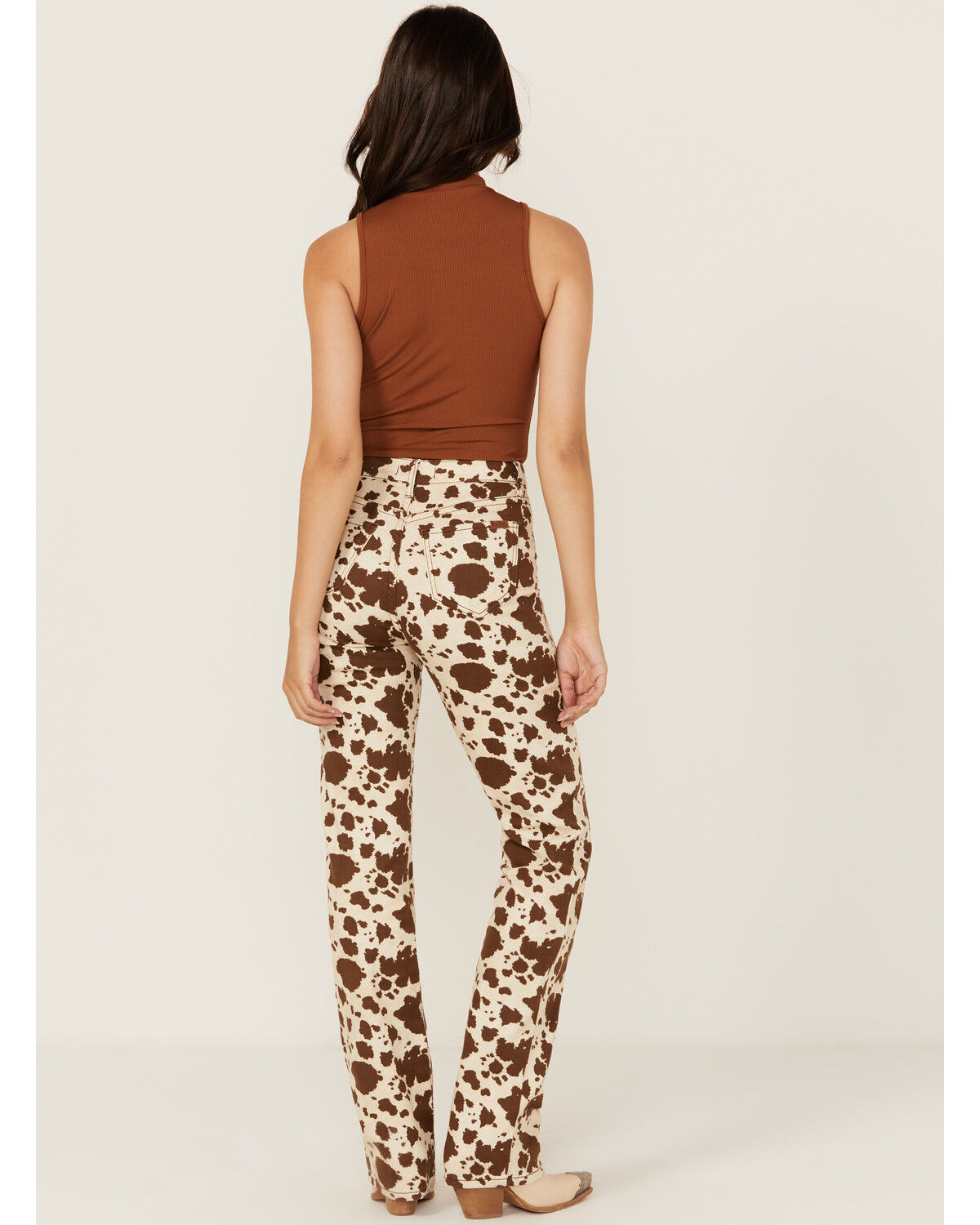 Image #3 - Rock & Roll Denim Women's Cow Print High Rise Bargain Modest Bootcut Stretch Denim Jeans, Brown, hi-res