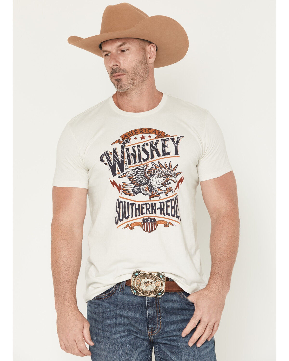 Cody James Men's American Whiskey Short Sleeve Graphic T-Shirt, Cream, hi-res