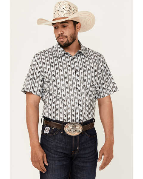Image #1 - Gibson Trading Co Talking Stick Vertical Striped Print Short Sleeve Button-Down Western Shirt , Light Blue, hi-res