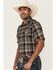 Image #2 - Cody James Men's Rustic Rodeo Plaid Print Short Sleeve Snap Western Shirt, Navy, hi-res