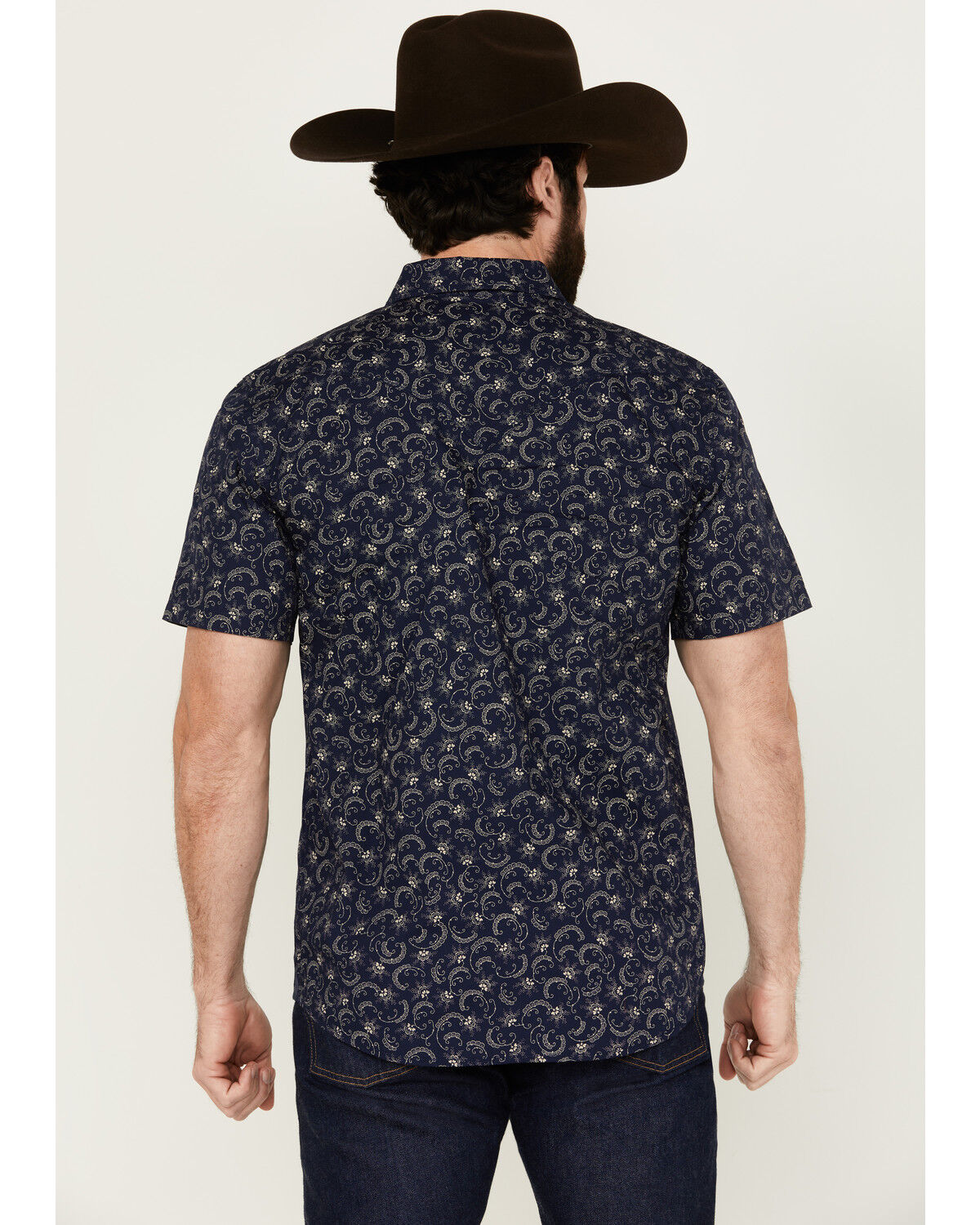 Image #4 - Moonshine Spirit Men's On Tour Floral Paisley Print Short Sleeve Snap Western Shirt, Blue, hi-res