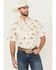 Image #1 - Ely Walker Men's Horse Print Short Sleeve Pearl Snap Western Shirt, Cream, hi-res