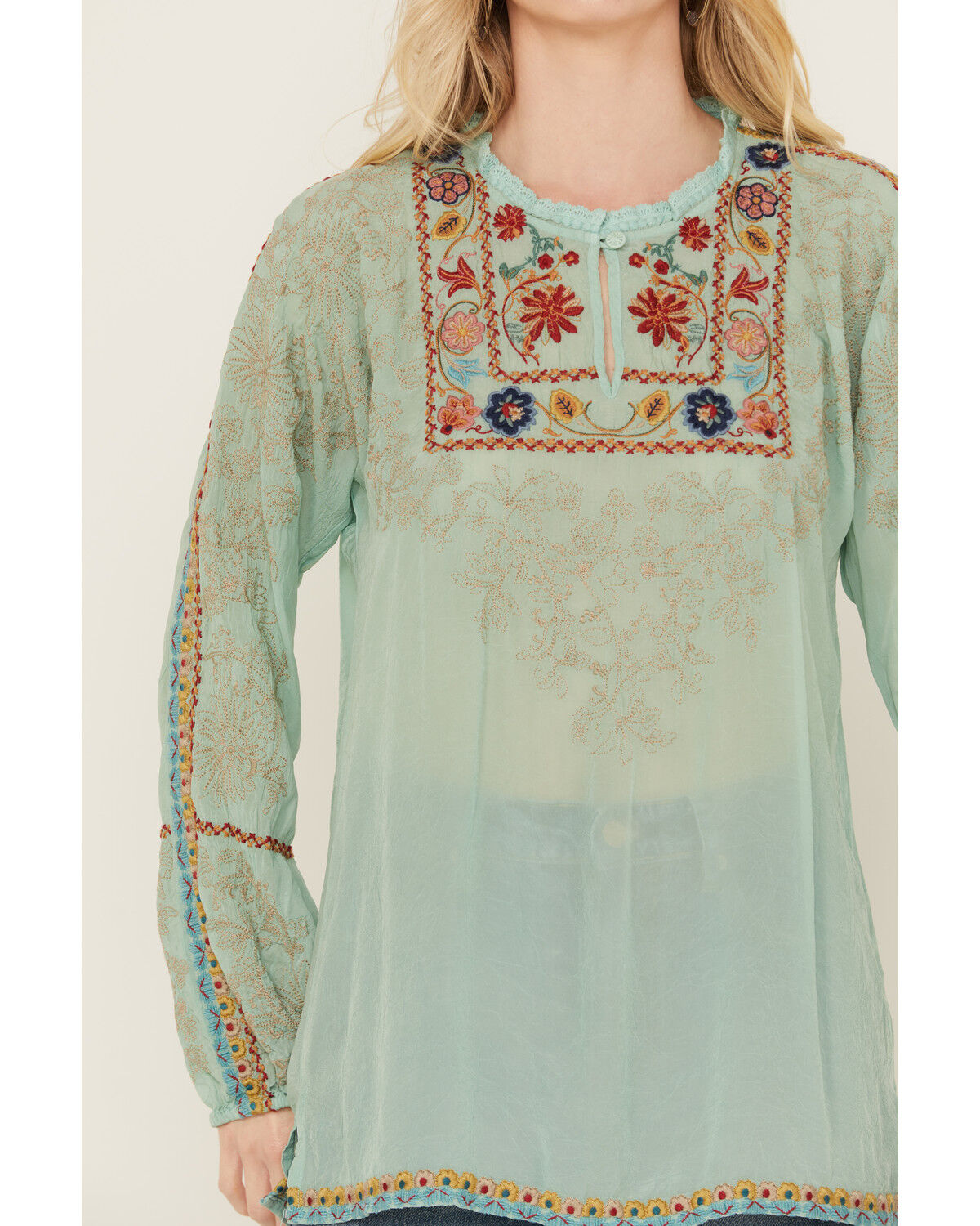 Image #3 - Johnny Was Women's Floral Embroidered Long Sleeve Shirt, Teal, hi-res