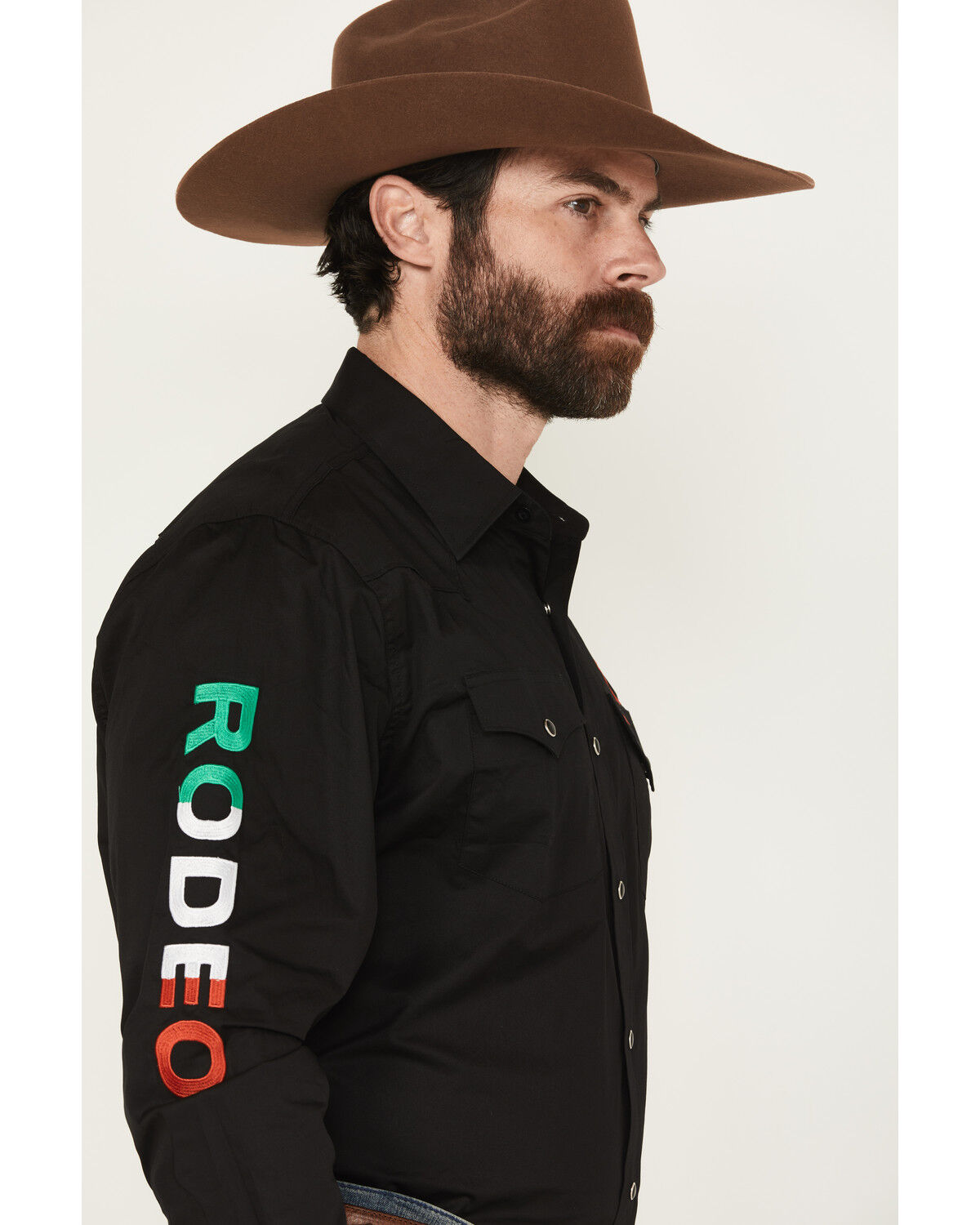 Image #1 - Rodeo Clothing Men's Boot Barn Exclusive Mexico Embroidered Long Sleeve Snap Western Shirt, Black, hi-res