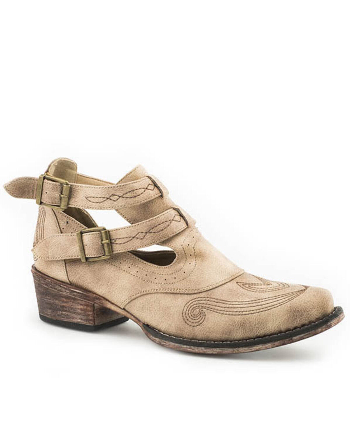 Image #1 - Roper Women's Vintage Beige Harness Fashion Booties - Snip Toe, Tan, hi-res