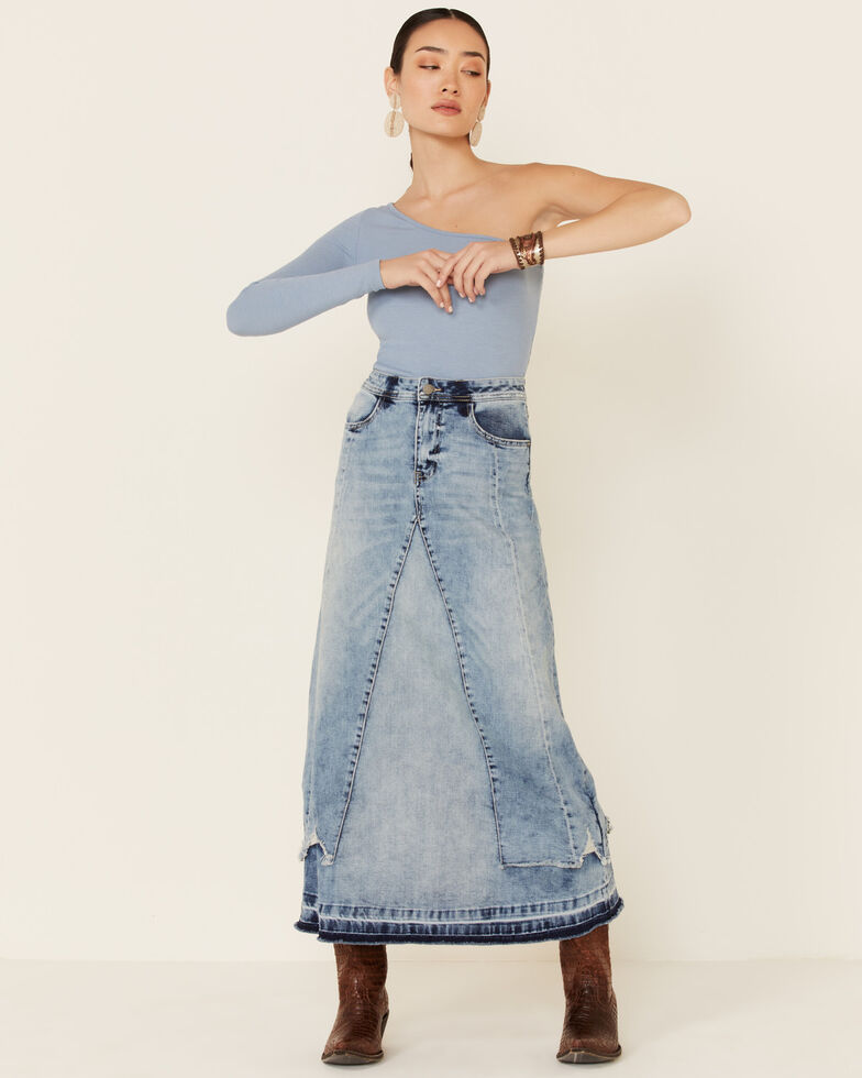 Billy T Women's Long Denim Overlay Skirt, Blue, hi-res