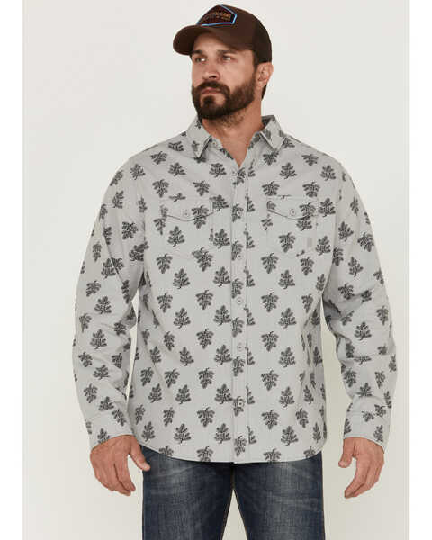 Brothers & Sons Men's All-Over Floral Print Long Sleeve Button-Down Western Shirt , Light Grey, hi-res