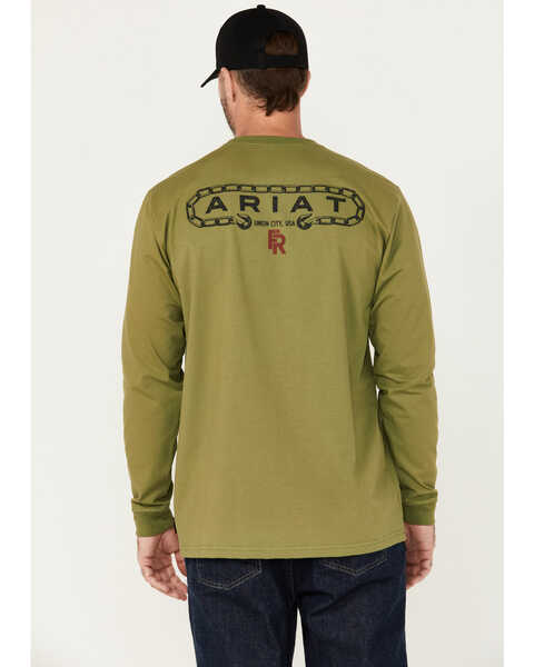 Image #1 - Ariat Men's FR Chain Hook Long Sleeve Graphic Work T-Shirt, Green, hi-res