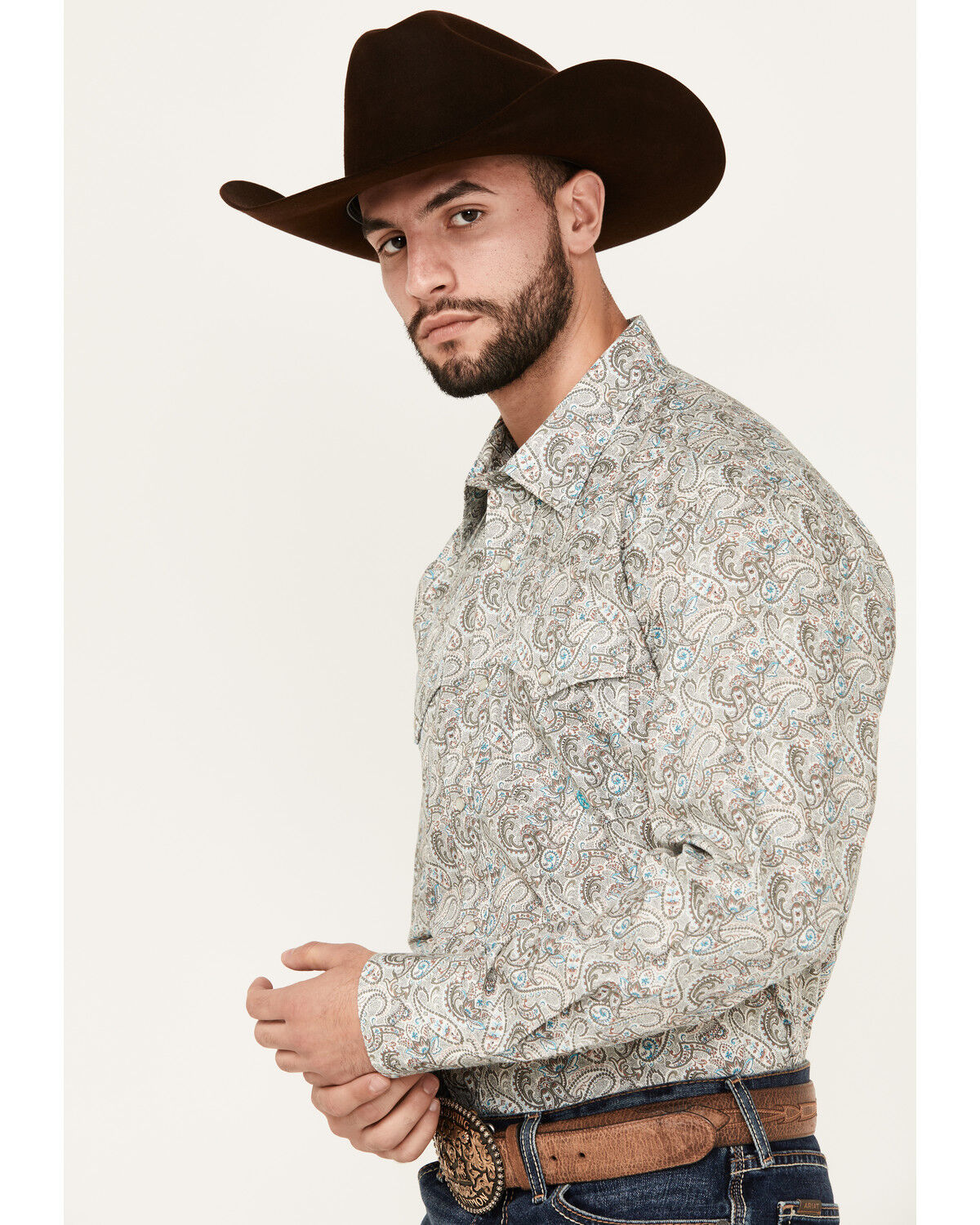 Image #2 - Roper Men's Amarillo Paisley Print Long Sleeve Pearl Snap Western Shirt, Brown, hi-res