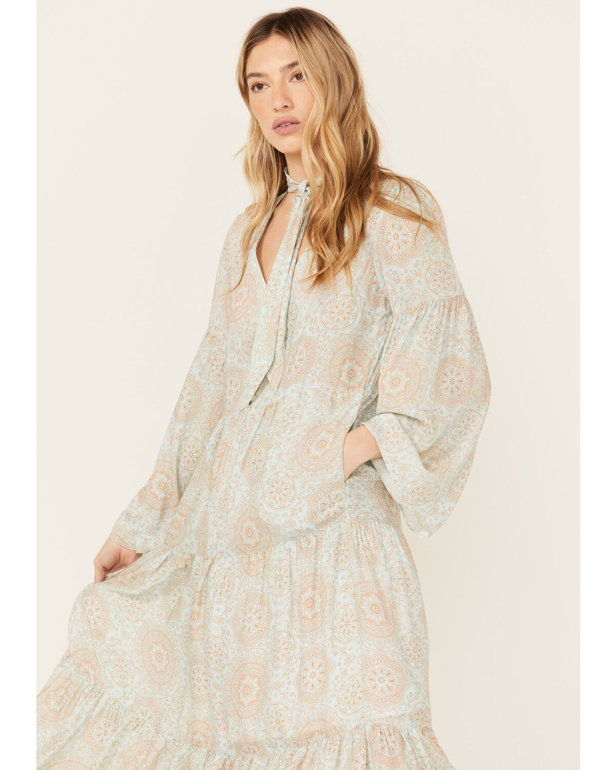 Image #2 - Stetson Women's Geo Print Long Sleeve Midi Dress, Blue, hi-res