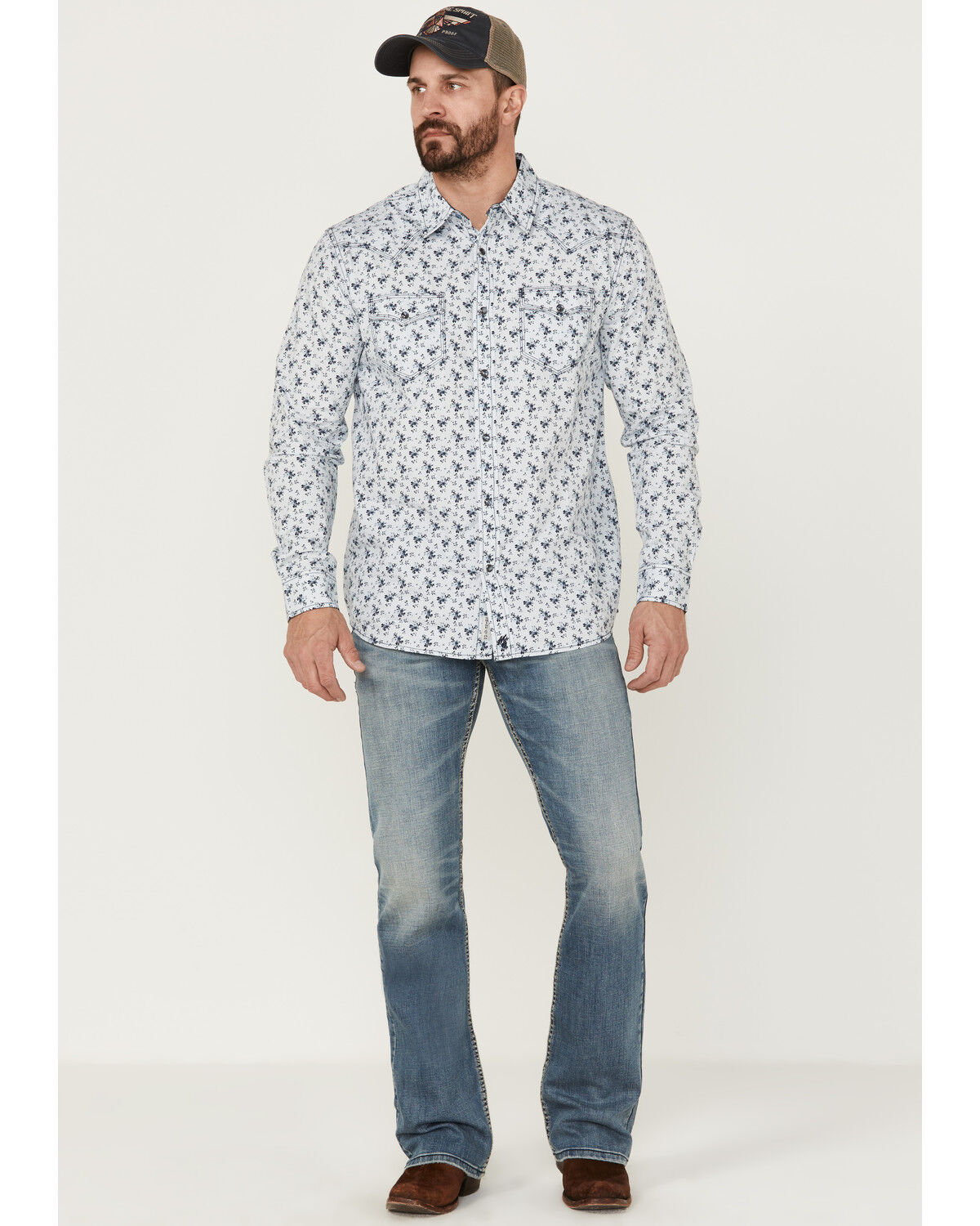 Image #2 - Moonshine Spirit Men's Bloom Floral Print Long Sleeve Snap Western Shirt, Light Blue, hi-res