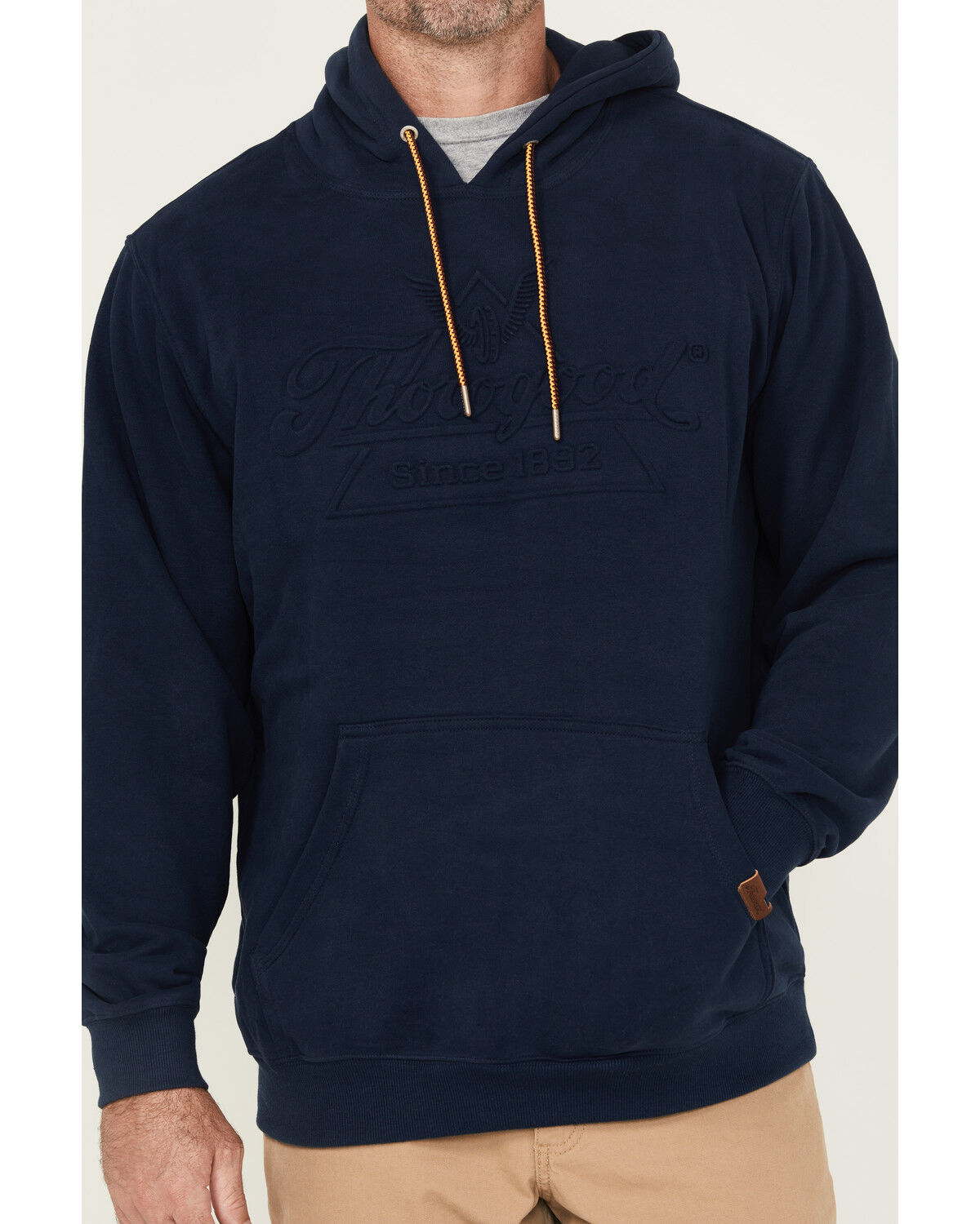 Image #3 - Thorogood Men's Heavyweight Brushed Embossed Logo Hooded Sweatshirt, Navy, hi-res