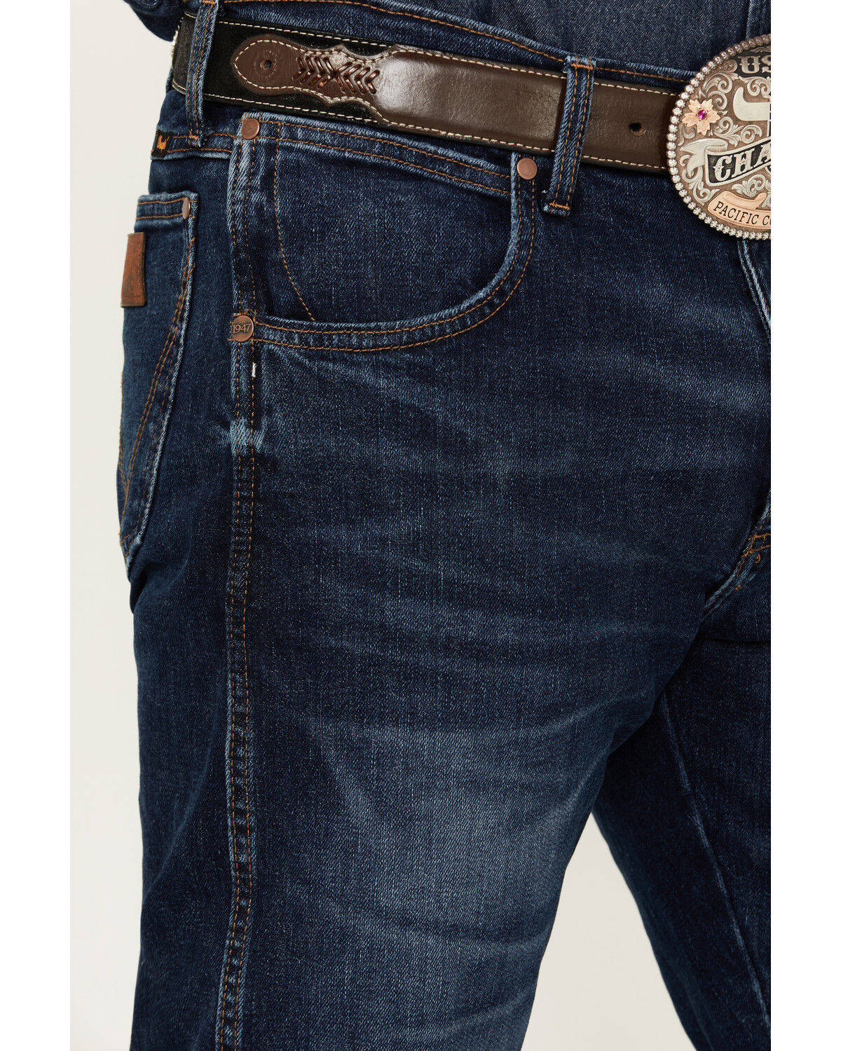 Image #2 - Wrangler Retro Men's Fenholloway Dark Wash Slim Bootcut Stretch Premium Green Jeans, Dark Wash, hi-res