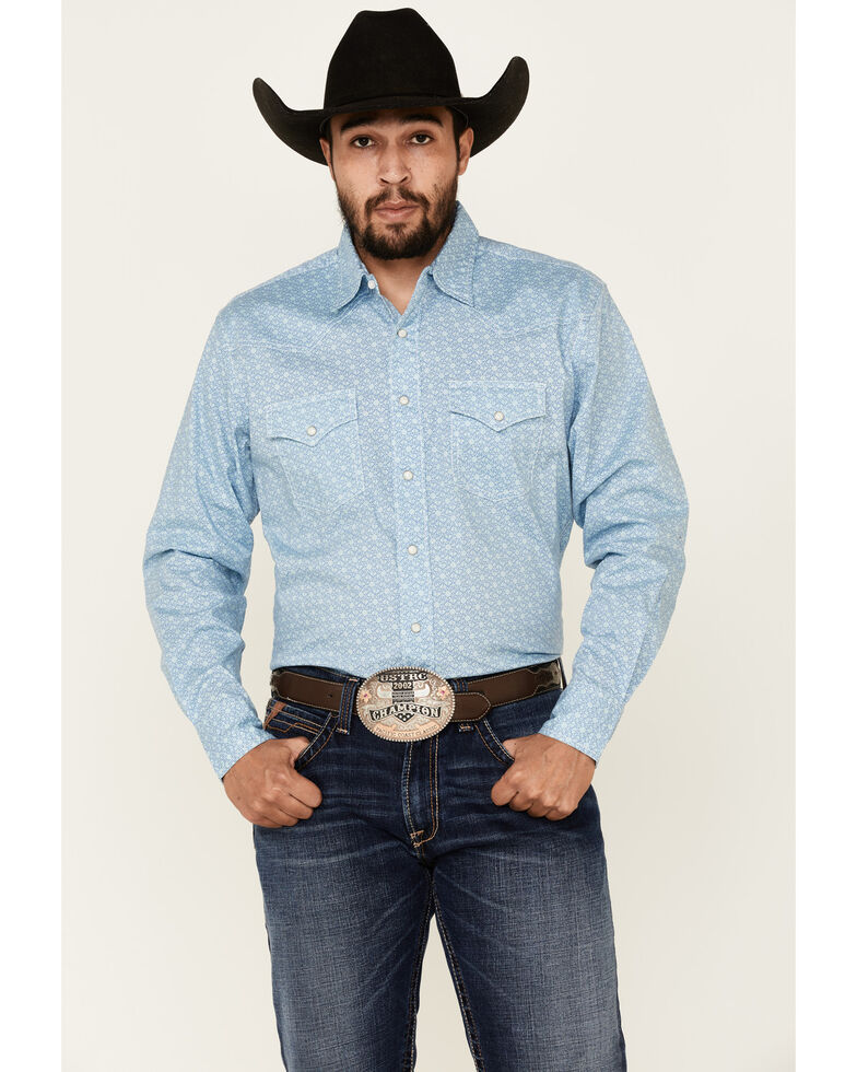 Wrangler 20X Men's Abstract Geo Print Long Sleeve Western Shirt , Blue, hi-res