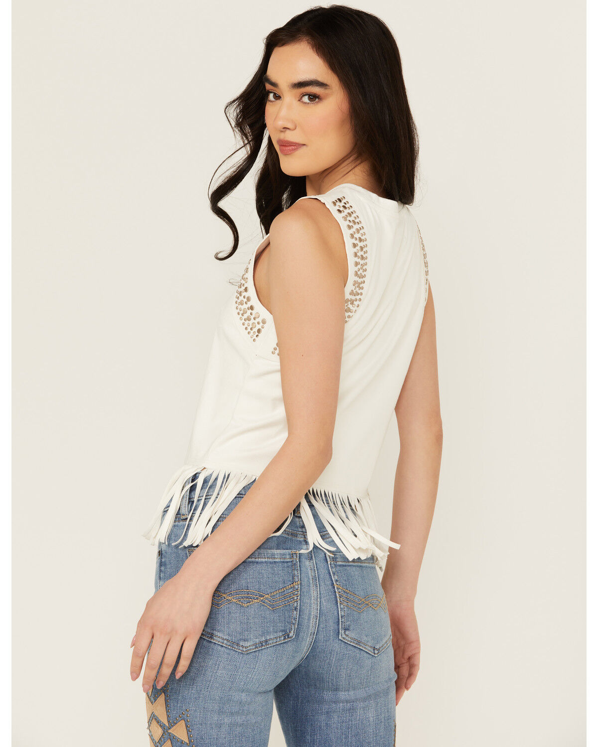 Image #4 - Idyllwind Women's Lillian Studded Fringe Tank Top, Ivory, hi-res