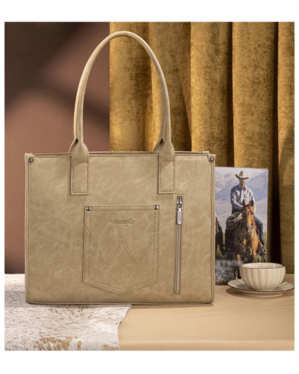 Image #3 - Wrangler Women's Southwestern Print Concealed Carry Tote Bag, Tan, hi-res