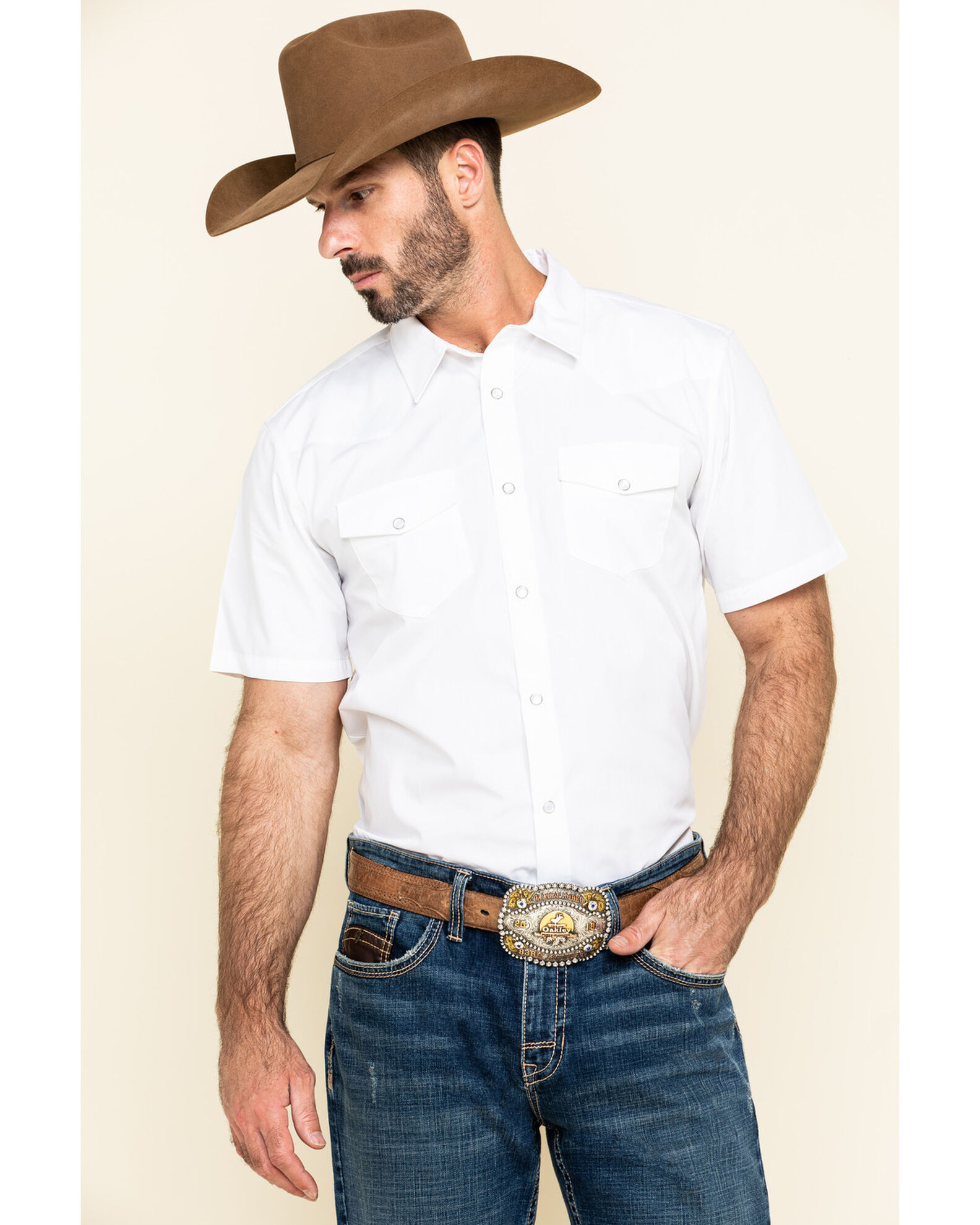 Gibson Men's Solid Short Sleeve Pearl Snap Western Shirt - Country