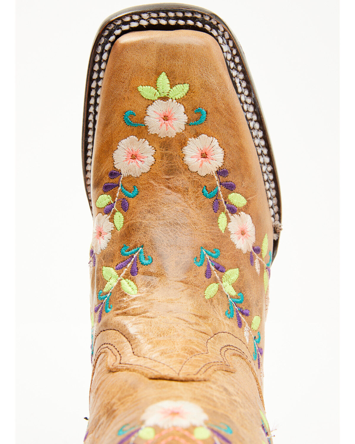 Image #7 - Corral Girls' Floral Embroidered Blacklight Western Boots - Square Toe, Honey, hi-res