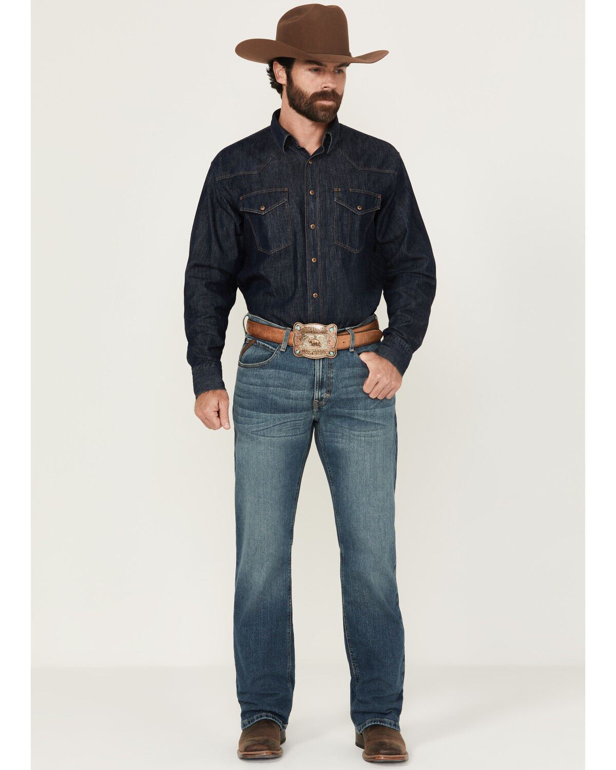 Image #1 - Ariat Men's M4 Legacy Relaxed Bootcut Stretch Denim Jeans Jeans, Blue, hi-res