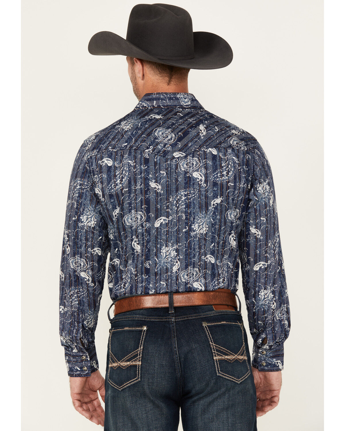 Image #4 - Wrangler Retro Men's Paisley Print Long Sleeve Snap Western Shirt, Navy, hi-res
