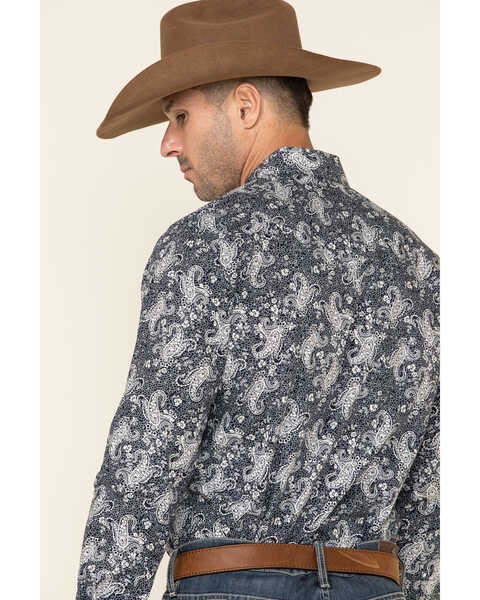 Image #4 - Rock & Roll Denim Men's Paisley Print Long Sleeve Western Shirt , Navy, hi-res