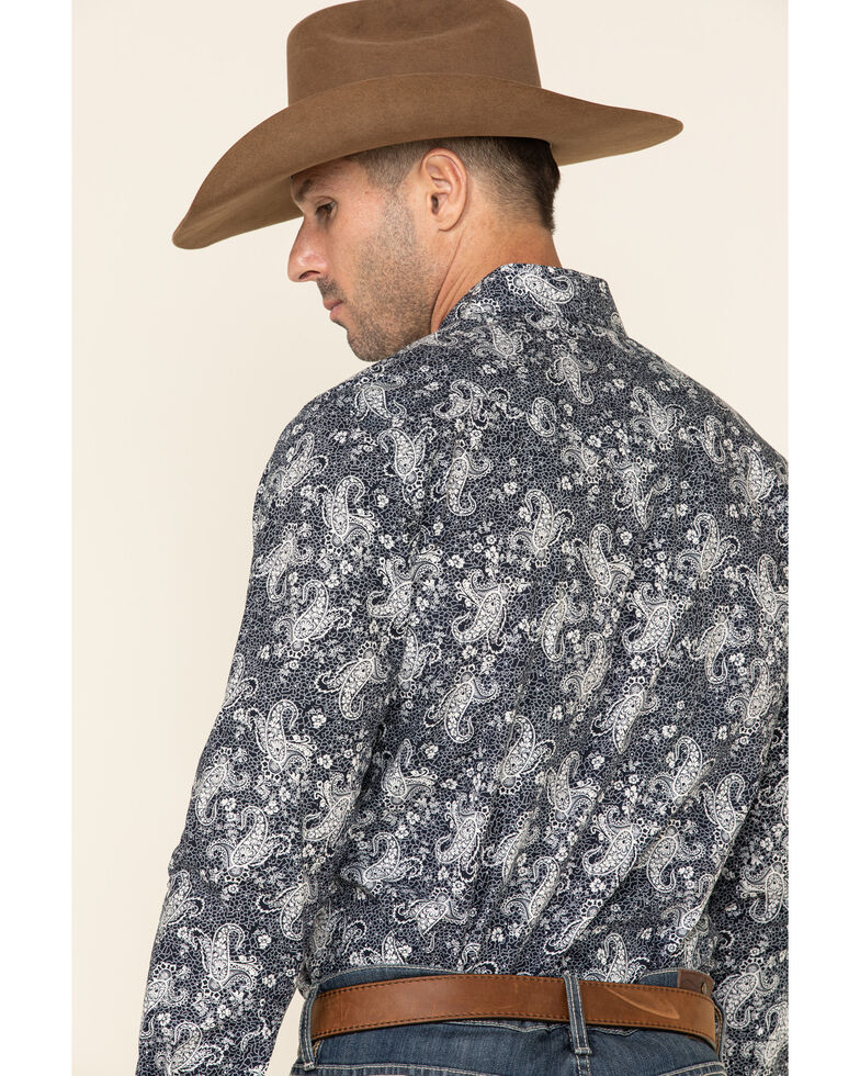 Rock & Roll Cowboy Men's Navy Paisley Print Long Sleeve Western Shirt , Navy, hi-res