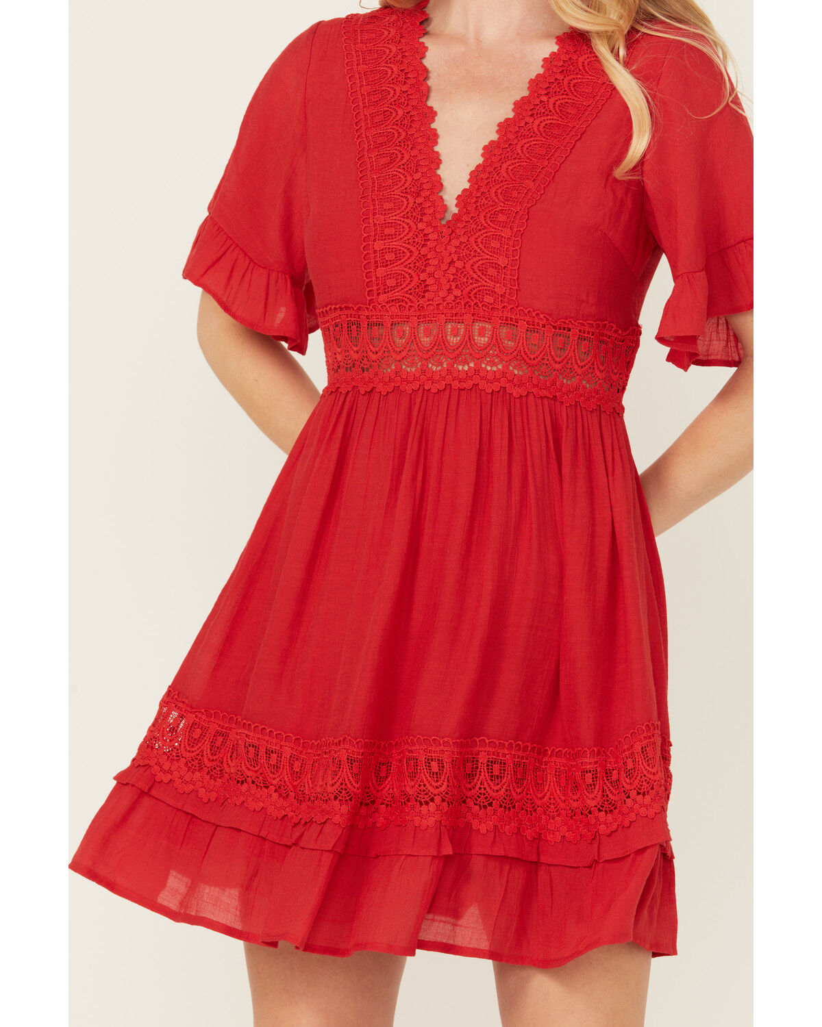 Image #3 - Wishlist Women's Solid Lace Trim Mini Dress, Red, hi-res