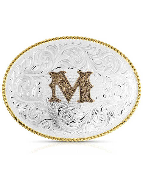 Montana Silversmiths Classic Western Oval Two-Tone Initial Belt Buckle - M, Silver, hi-res