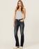 Image #3 - Grace in LA Women's Dark Wash Mid Rise Geo Pocket Bootcut Stretch Denim Jeans, Dark Wash, hi-res