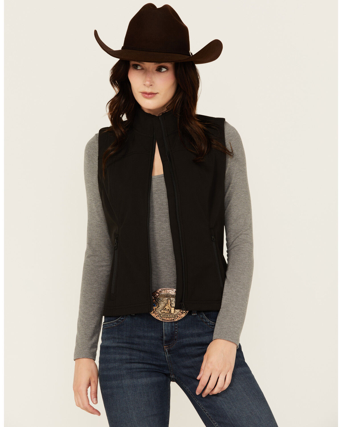 Image #1 - Shyanne Women's Solid Softshell Vest, Black, hi-res