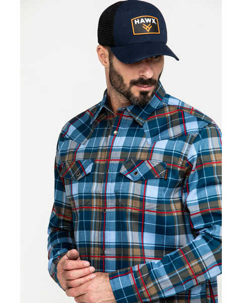 Image #5 - Cody James Men's FR Woven Plaid Print Long Sleeve Button Down Work Shirt , Light Blue, hi-res