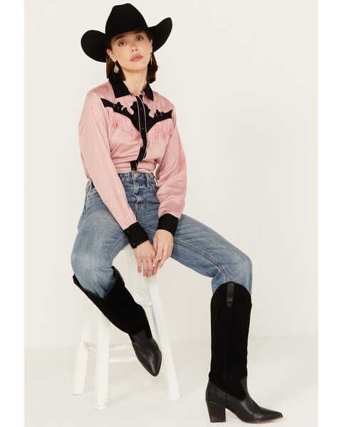 Image #1 - Ariat Women's Wilder Fringe Long Sleeve Snap Western Shirt, Mauve, hi-res