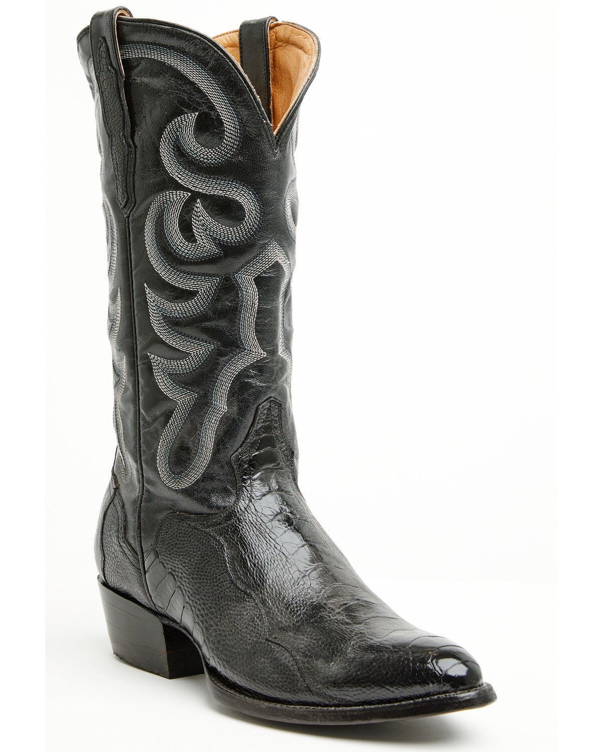 Image #1 - El Dorado Men's Handmade Ostrich Leg Western Boots - Round Toe, Black, hi-res