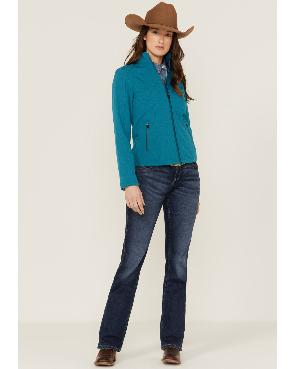 Image #2 - RANK 45® Women's Soft Shell Logo Riding Jacket, Teal, hi-res