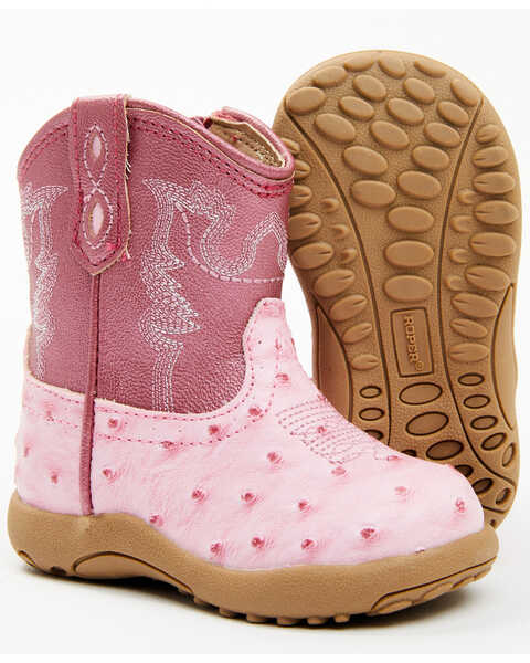 Image #3 - Roper Infant Boys' Ostrich Print Western Boots - Round Toe, Pink, hi-res