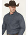Image #2 - Blue Ranchwear Men's Dark Wash Railroad Striped Print Long Sleeve Snap Western Shirt, Dark Wash, hi-res