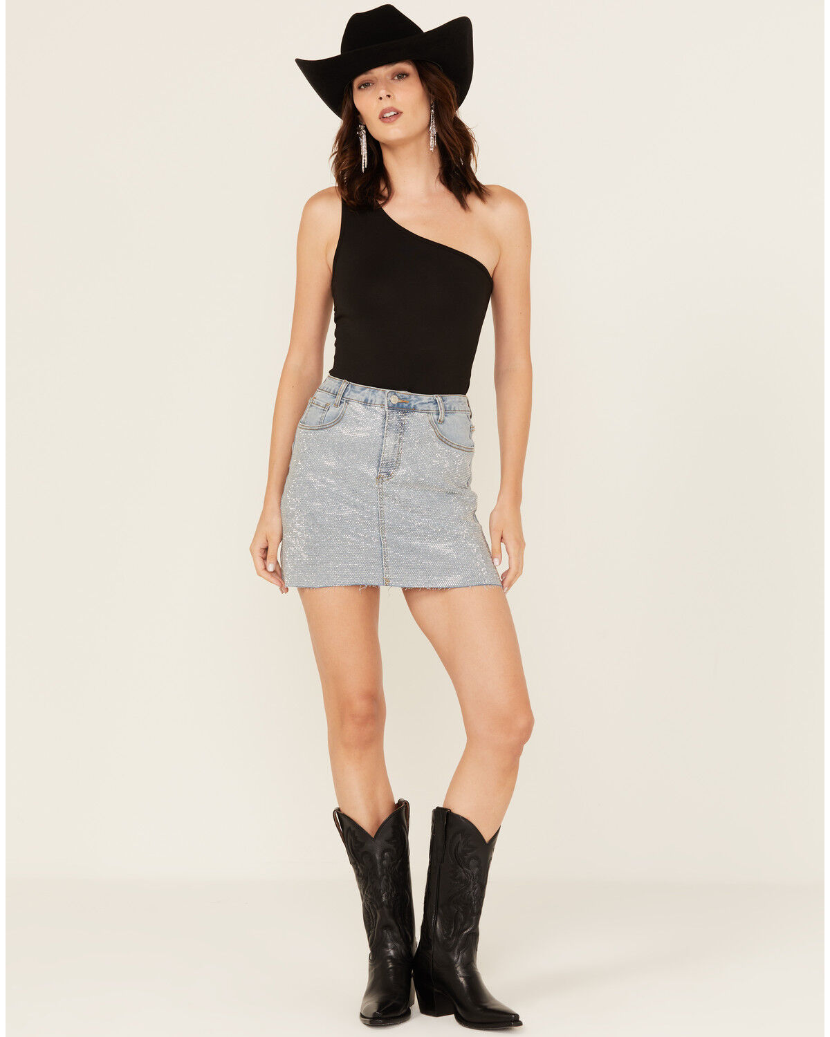 Image #1 - Blue B Women's Light Wash Embellished Mini Denim Skirt, Light Wash, hi-res