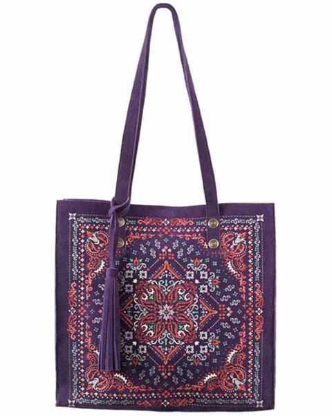 Image #1 - Scully Women's Printed Leather Tote, Blue, hi-res