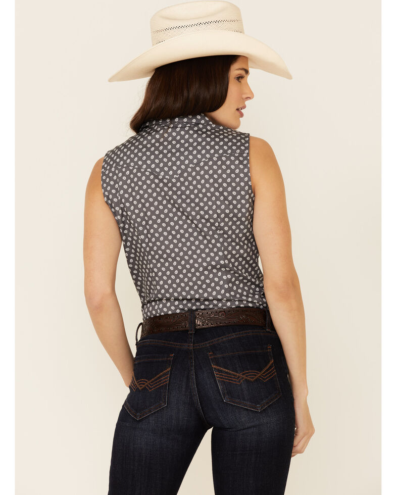 Amarillo Women's Copper Ridge Mini Paisley Print Sleeveless Snap Western Shirt , Grey, hi-res